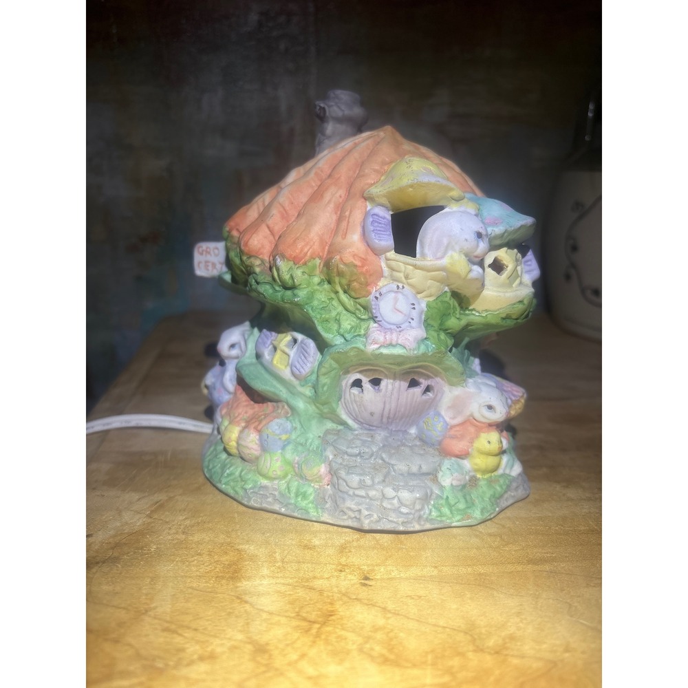 Vintage Easter Bunny Ceramic House Night Light Pastel Spring Village Decor
